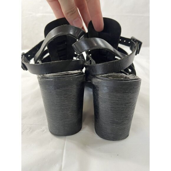 VTG MIA Leather Fishermen Sandals size 6 Black Leather Sandals Gladiator - Picture 7 of 11